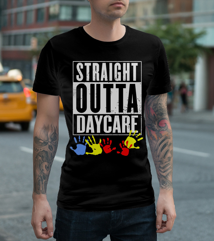 Straight Outta Daycare Colorful Handprints T-Shirt