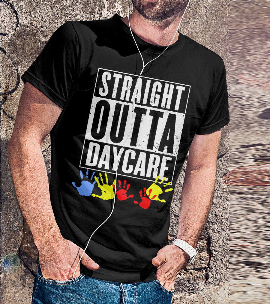 Straight Outta Daycare Colorful Handprints T-Shirt