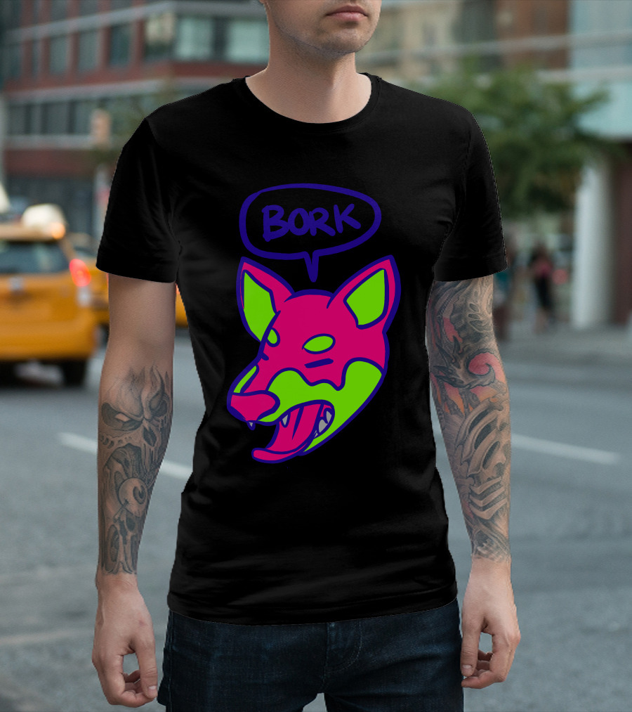 Bork Neon Dog Head With Speech Bubble T-Shirt
