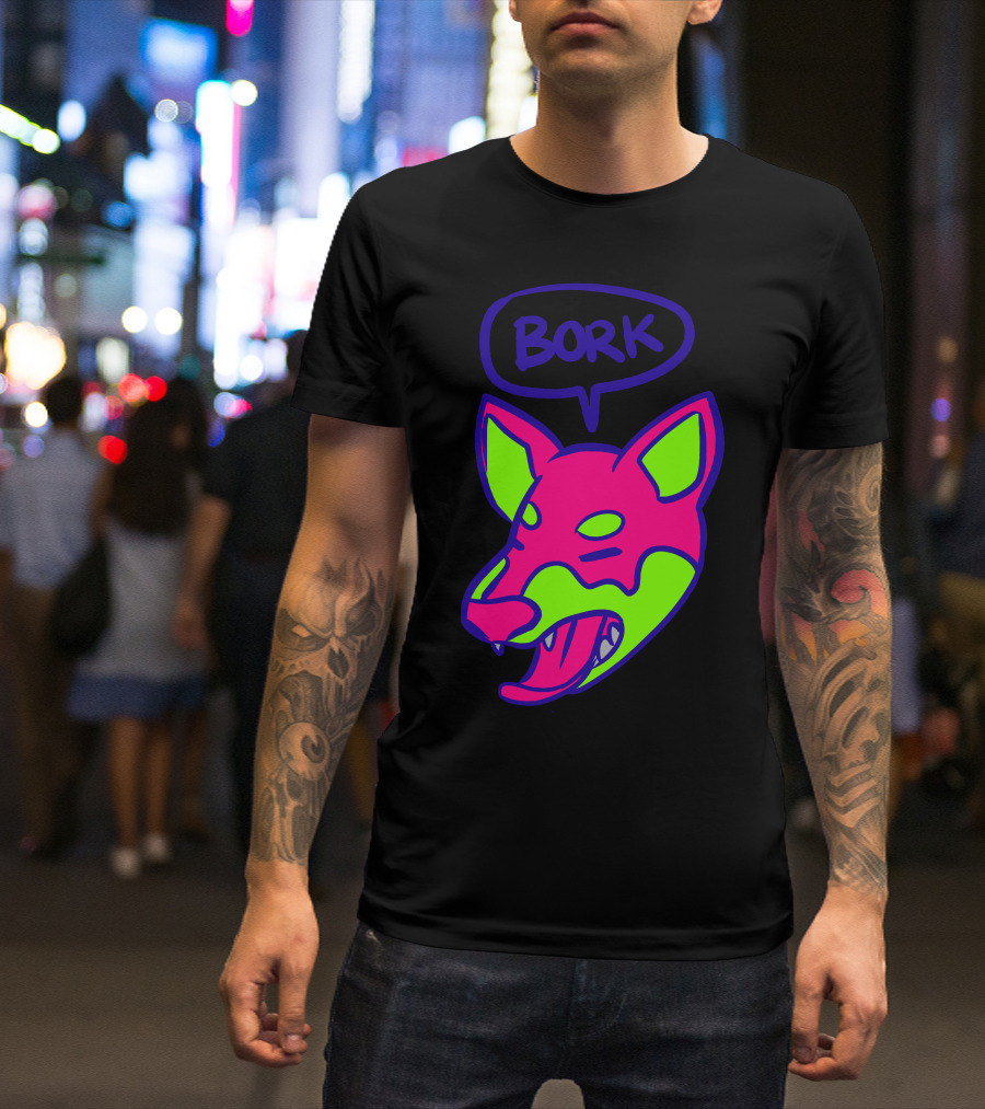 Bork Neon Dog Head With Speech Bubble T-Shirt