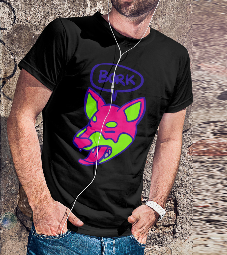 Bork Neon Dog Head With Speech Bubble T-Shirt