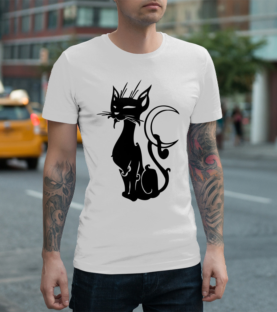 Cat Tribal Crescent Moon T-Shirt