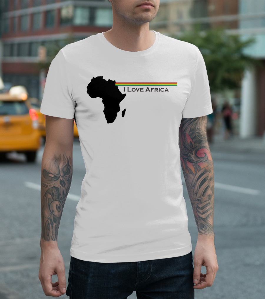 I Love Africa Continent Silhouette with Red Yellow Green Stripes T-Shirt