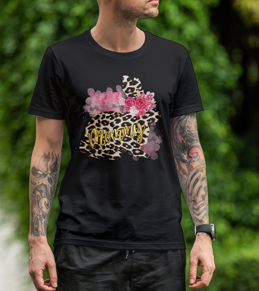Mommy Leopard Rabbit Rose Floral Blossoms T-Shirt