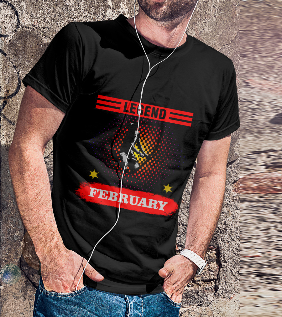 Tennis Legend February Born Athlete With Shield And Stars T-Shirt