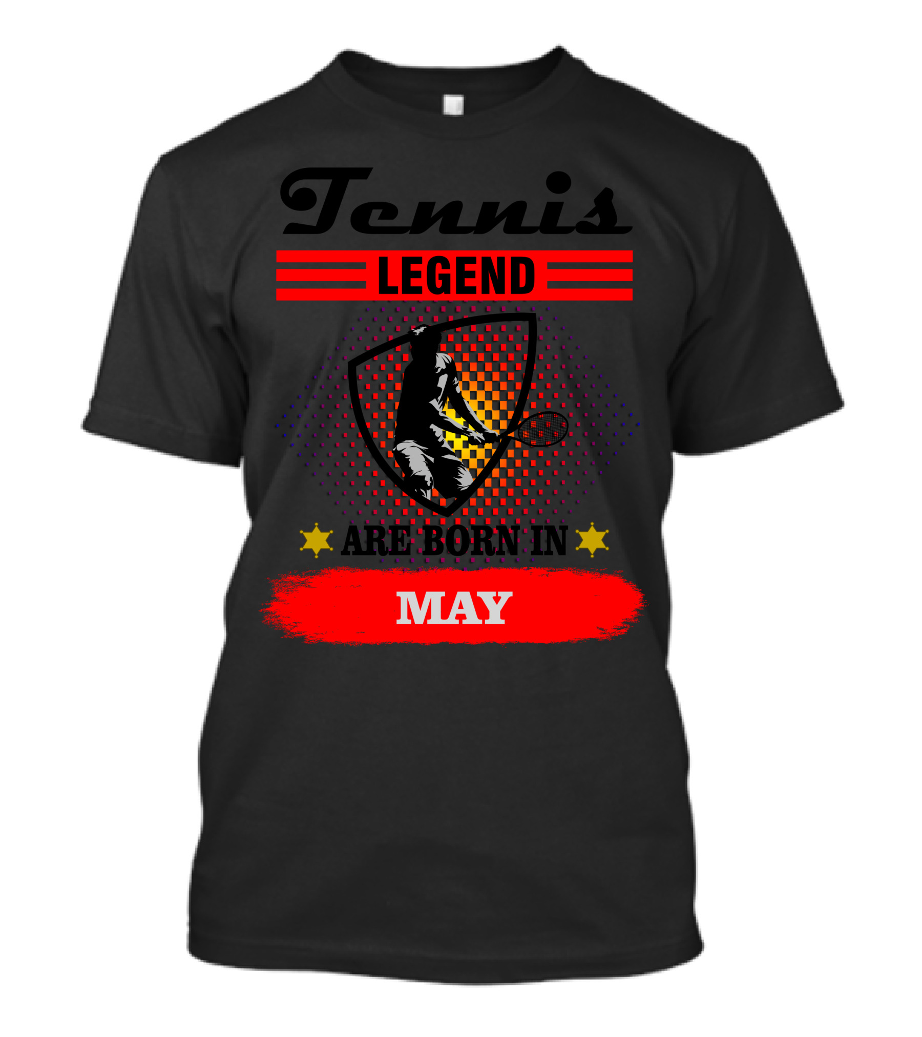 Tennis Legend Born In May With Iconic Athlete Silhouette And Bold Colors T-Shirt