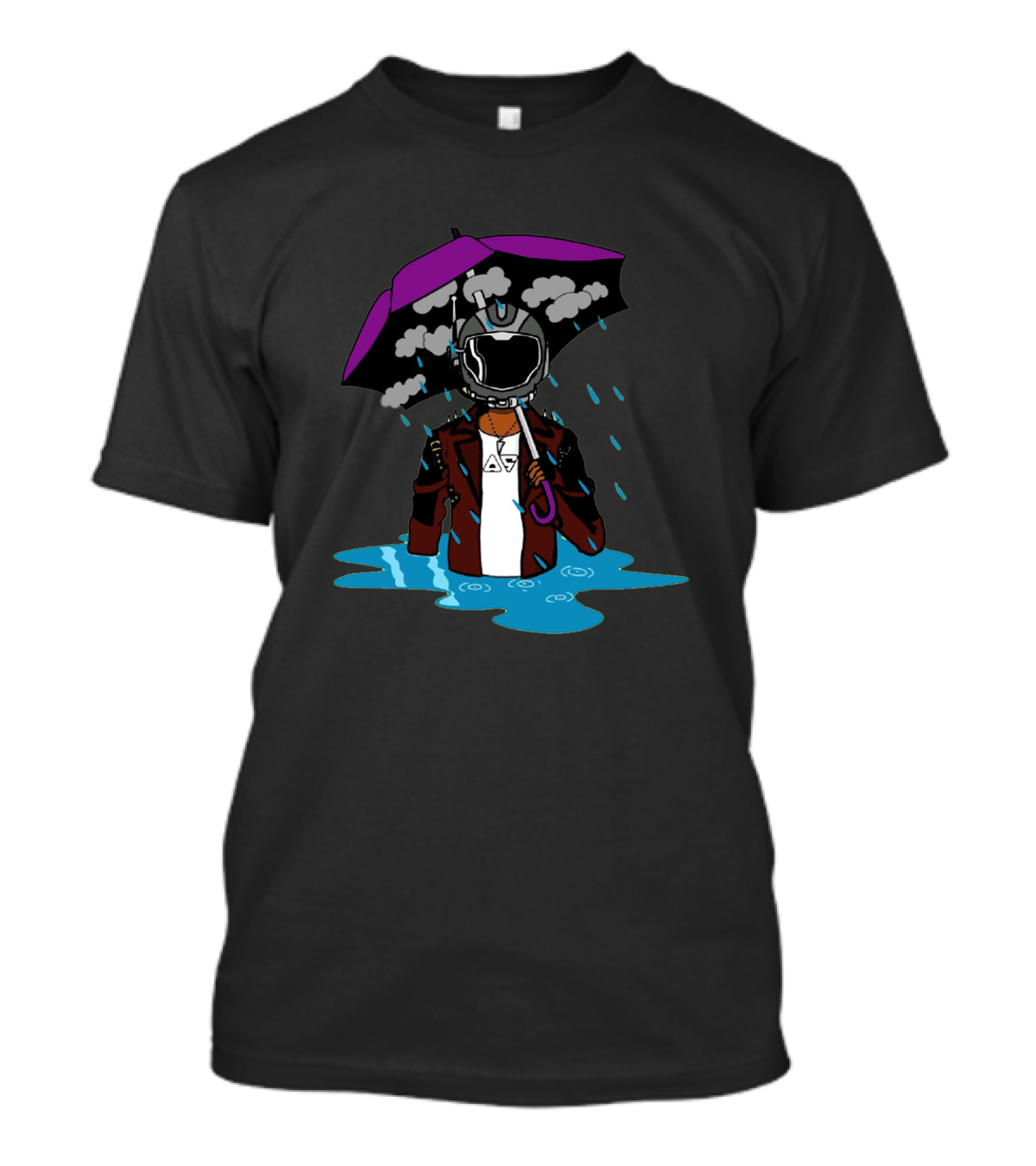 Underwater Danger Diver With Purple Umbrella In Stormy Rain Flood T-Shirt
