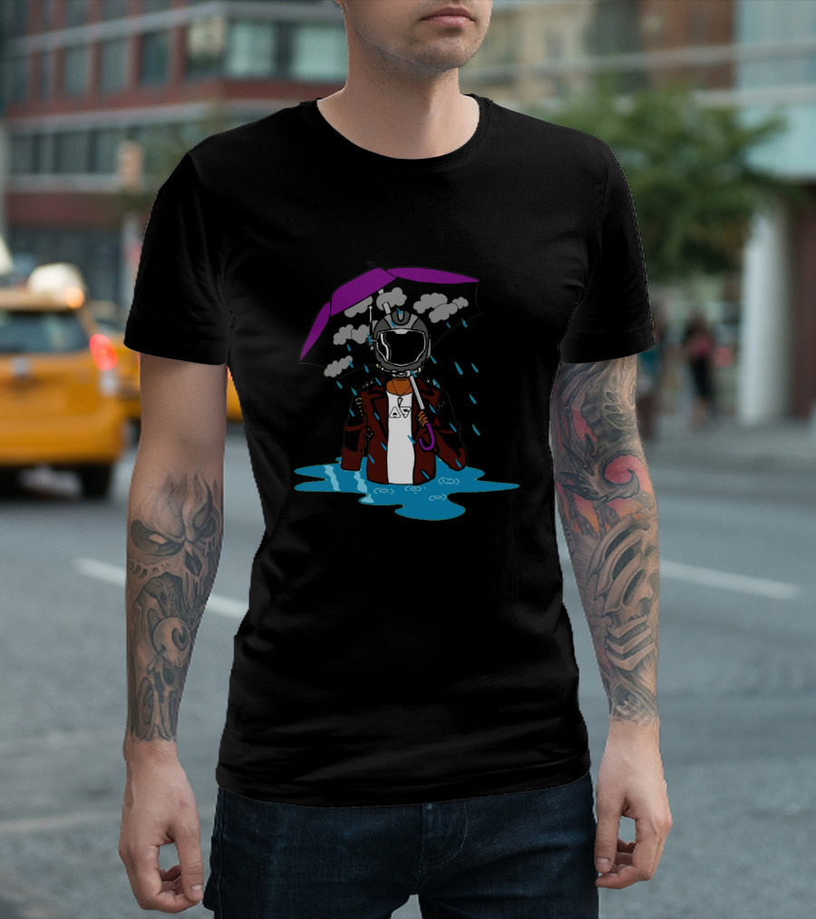 Underwater Danger Diver With Purple Umbrella In Stormy Rain Flood T-Shirt