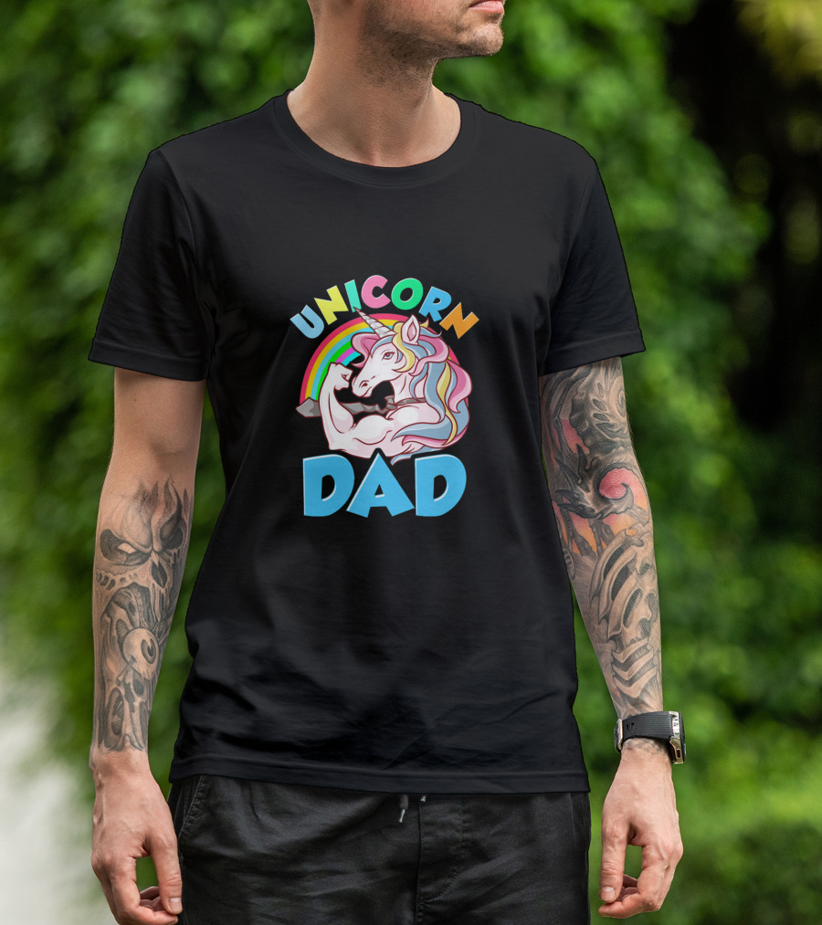 Unicorn Dad Cool Awesome Muscular Rainbow T-Shirt
