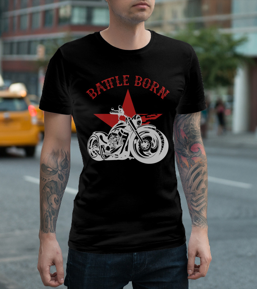 Battle Born Motorcycle With Red Star T-Shirt