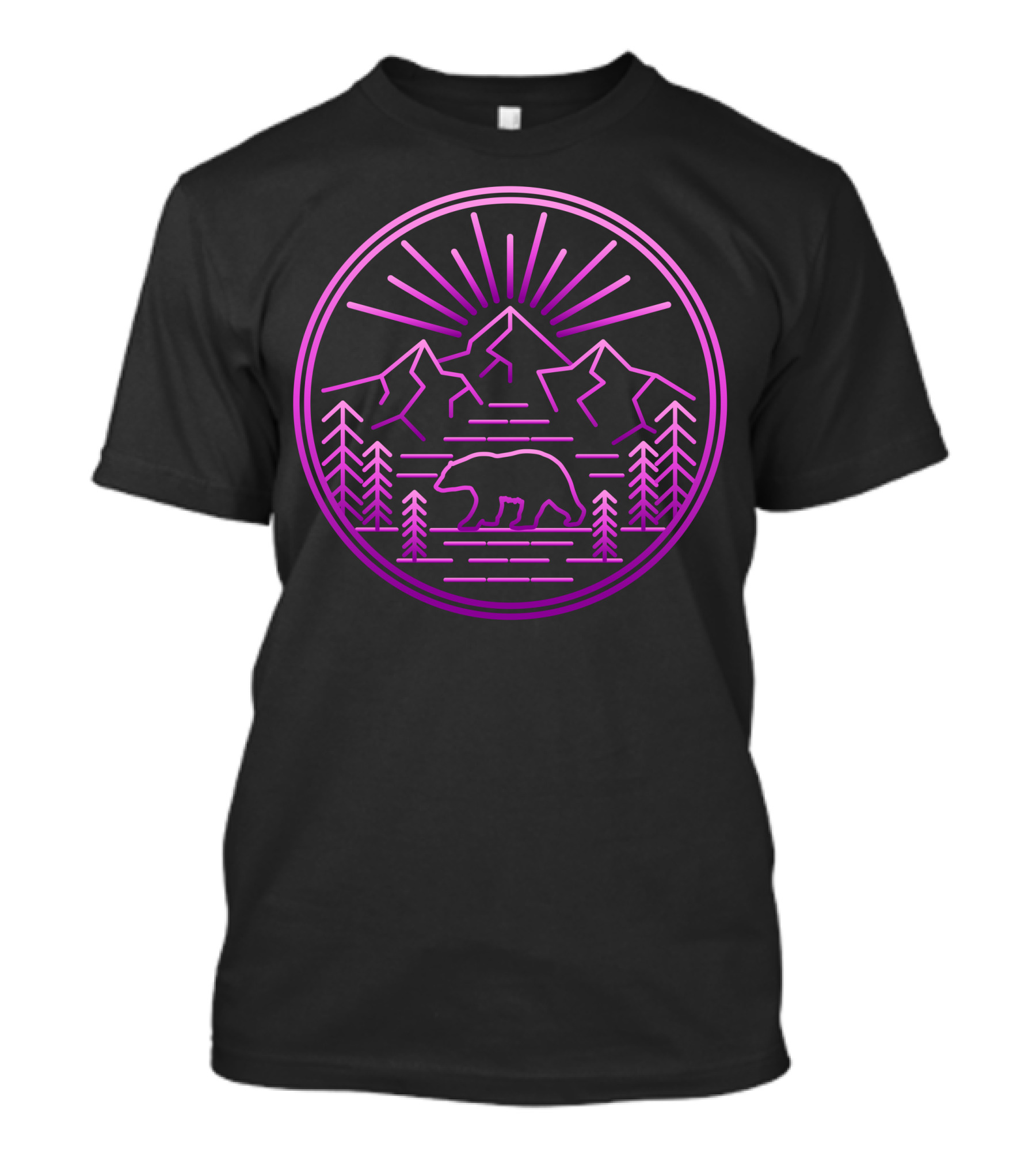 Bear Touring Neon Mountains And Forest Circular T-Shirt