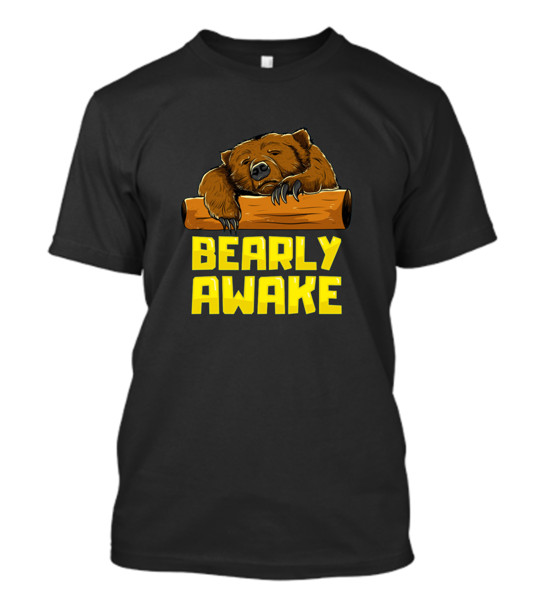 Bearly Awake Sleeping Bear Funny Barely Awake Sleepy Bear On Log T-Shirt