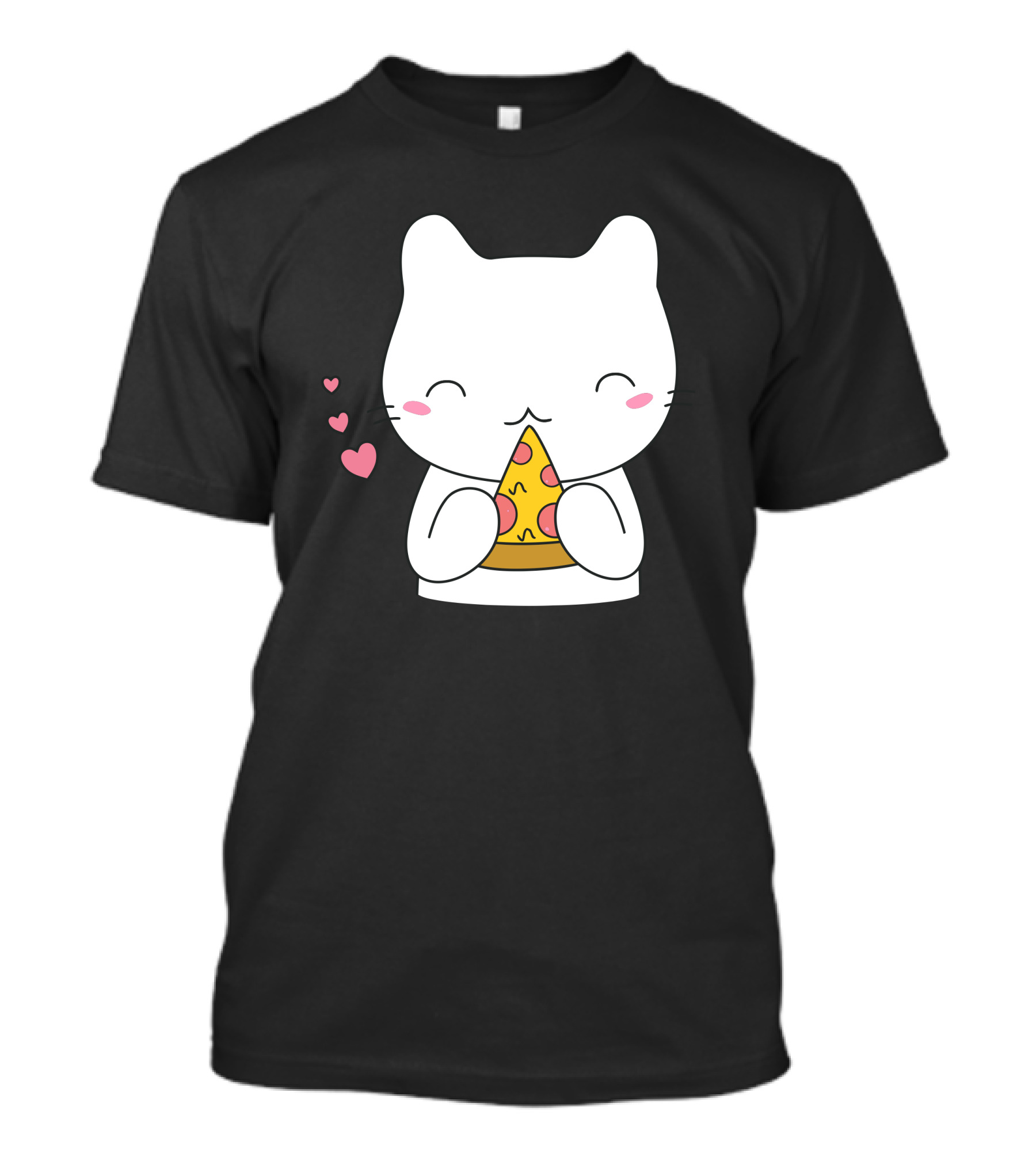 Cat Enjoying Pizza Slice With Hearts T-Shirt