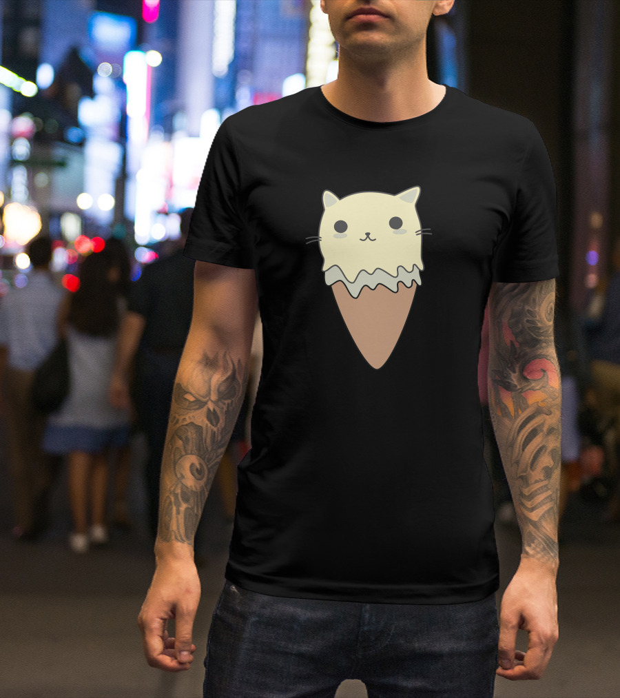 Cat Ice Cream Cone Cute Kawaii Face T-Shirt