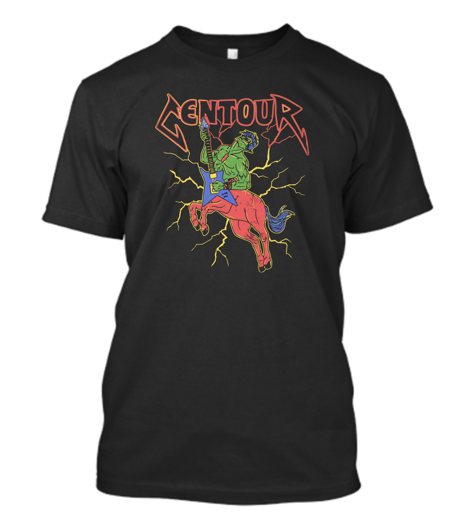 Centour Metal Rock Centaur With Electric Guitar And Lightning T-Shirt