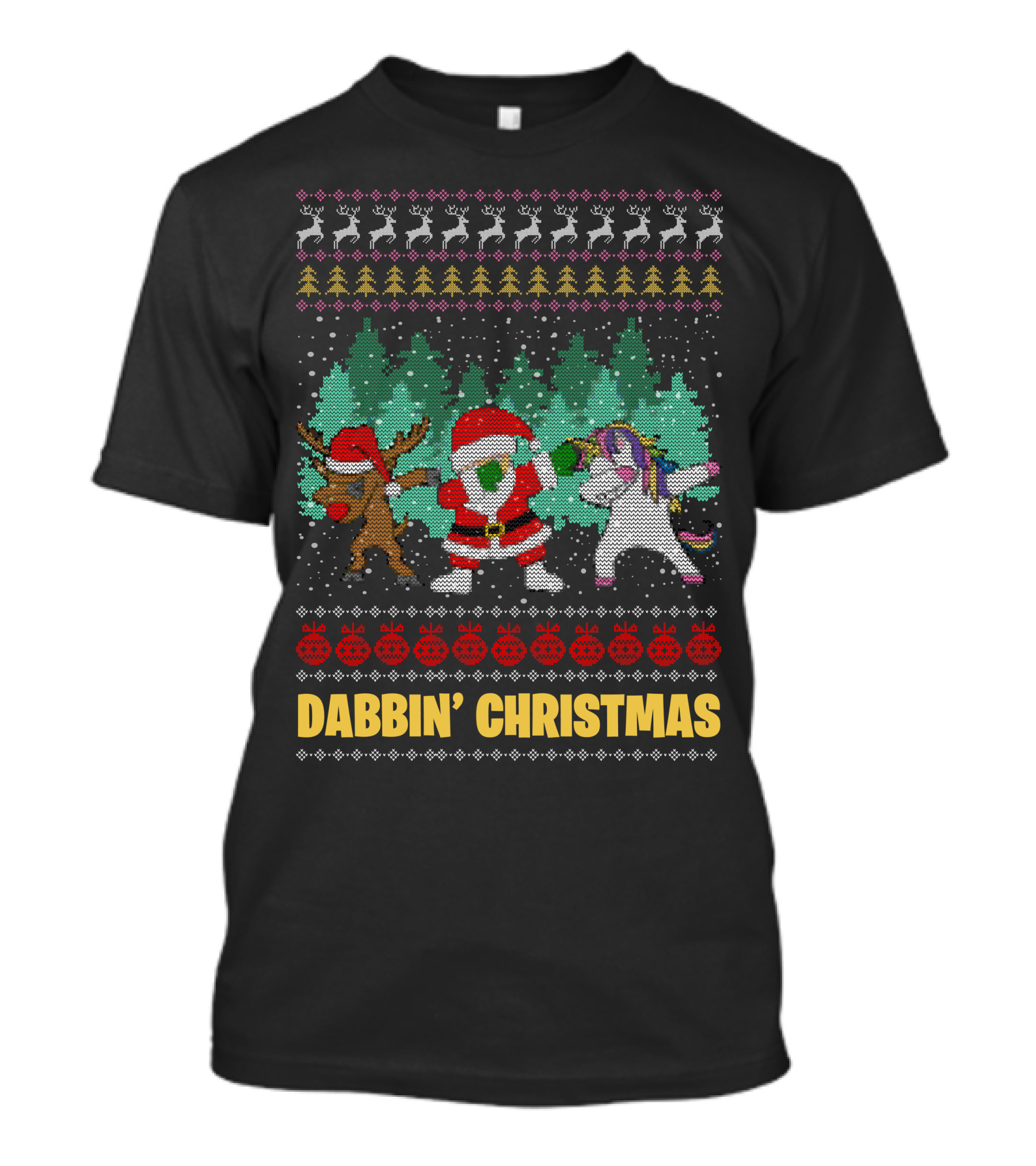 Dabbin' Christmas Ugly Sweater Santa Reindeer Unicorn T-Shirt