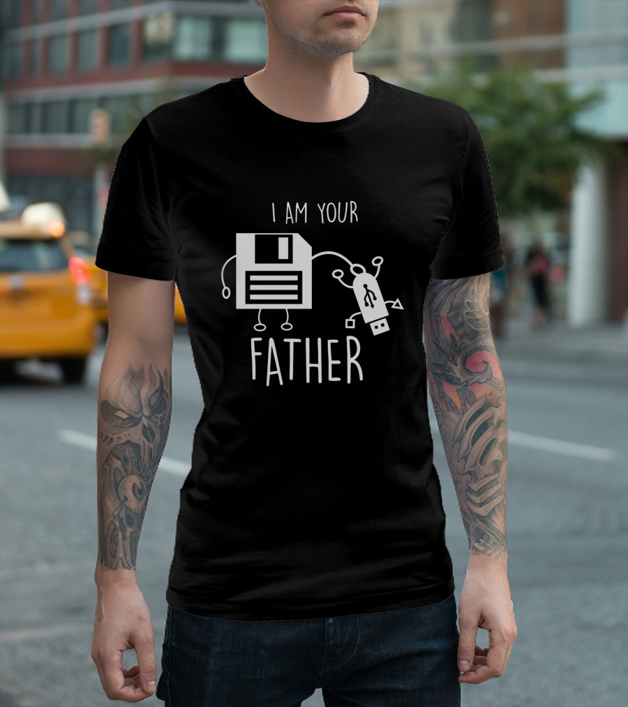 Funny Floppy Disk To USB I Am Your Father Retro Tech Joke T-Shirt
