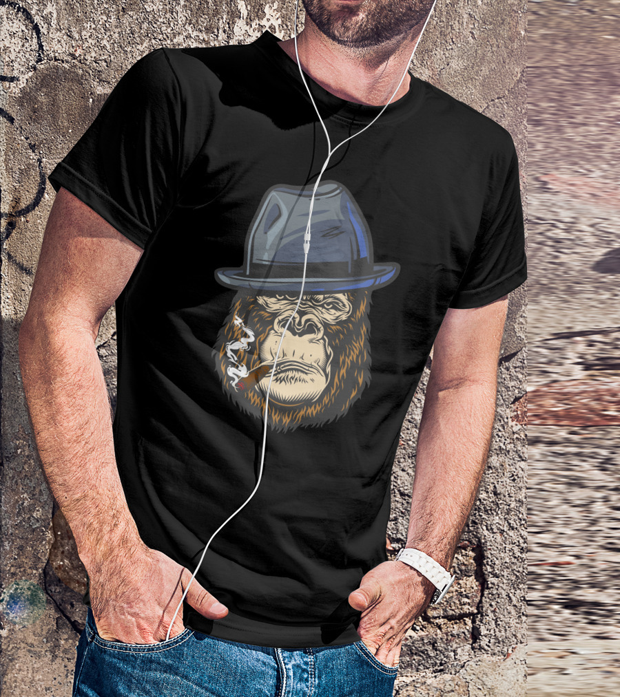 Gangster Monkey Smoking Cigar With Fedora Hat T-Shirt