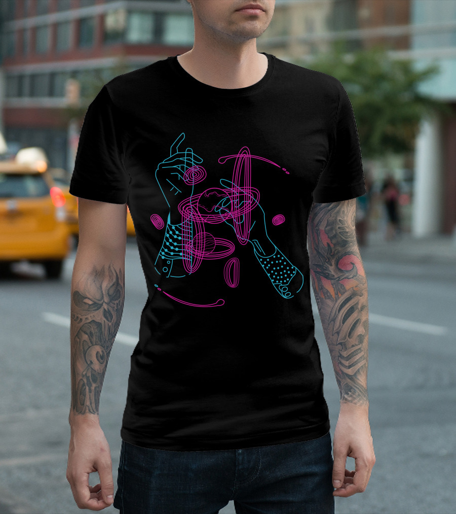 Hands and Planets Celestial Orbiting Lines T-Shirt