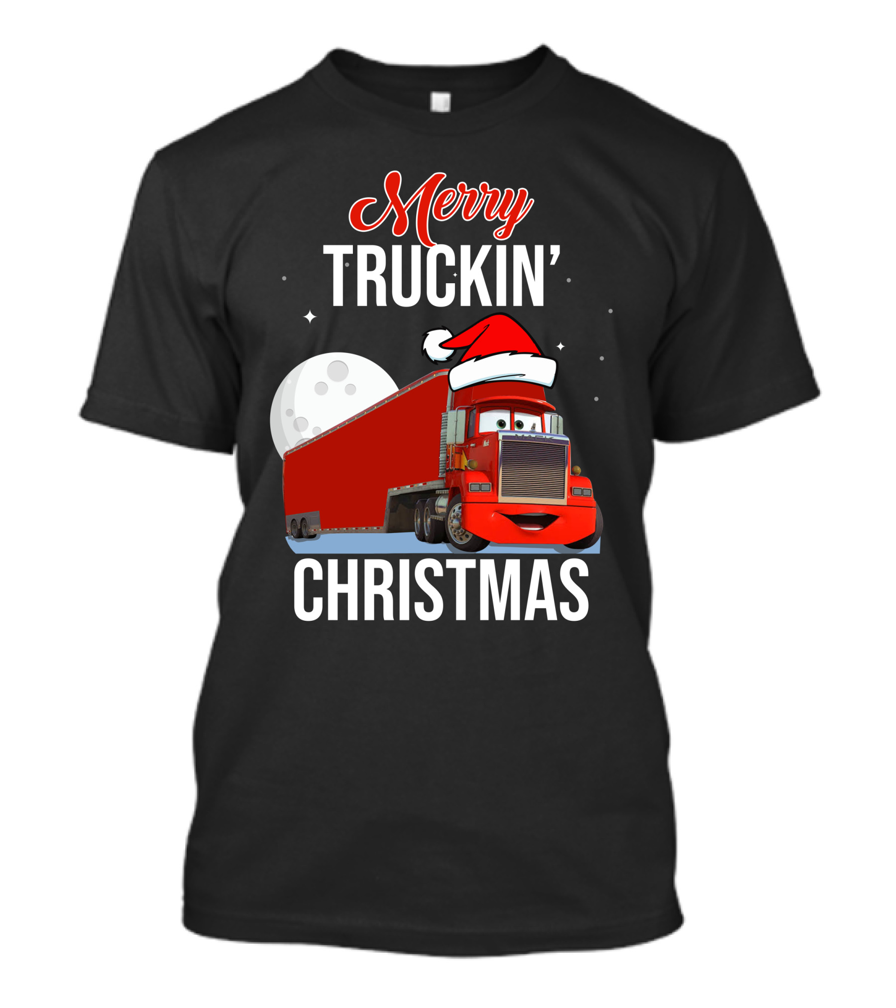 Merry Truckin' Christmas Santa Cartoon Truck Moon T-Shirt