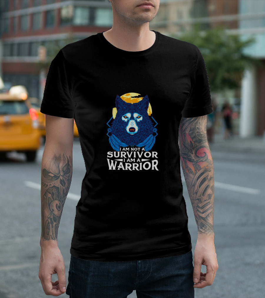 I Am Not A Survivor I Am A Warrior Blue Wolf Moon T-Shirt
