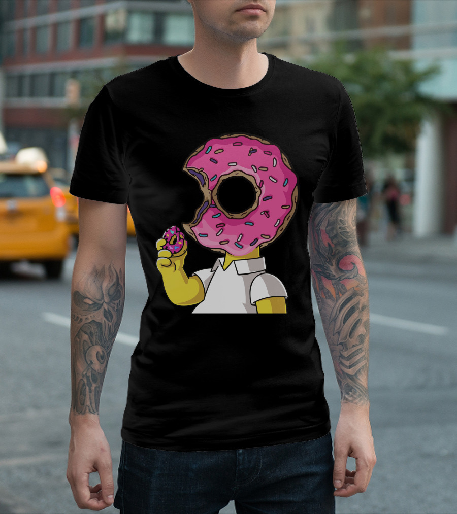 I Love Donut Pink Sprinkles Cartoon Character Eating Bite T-Shirt