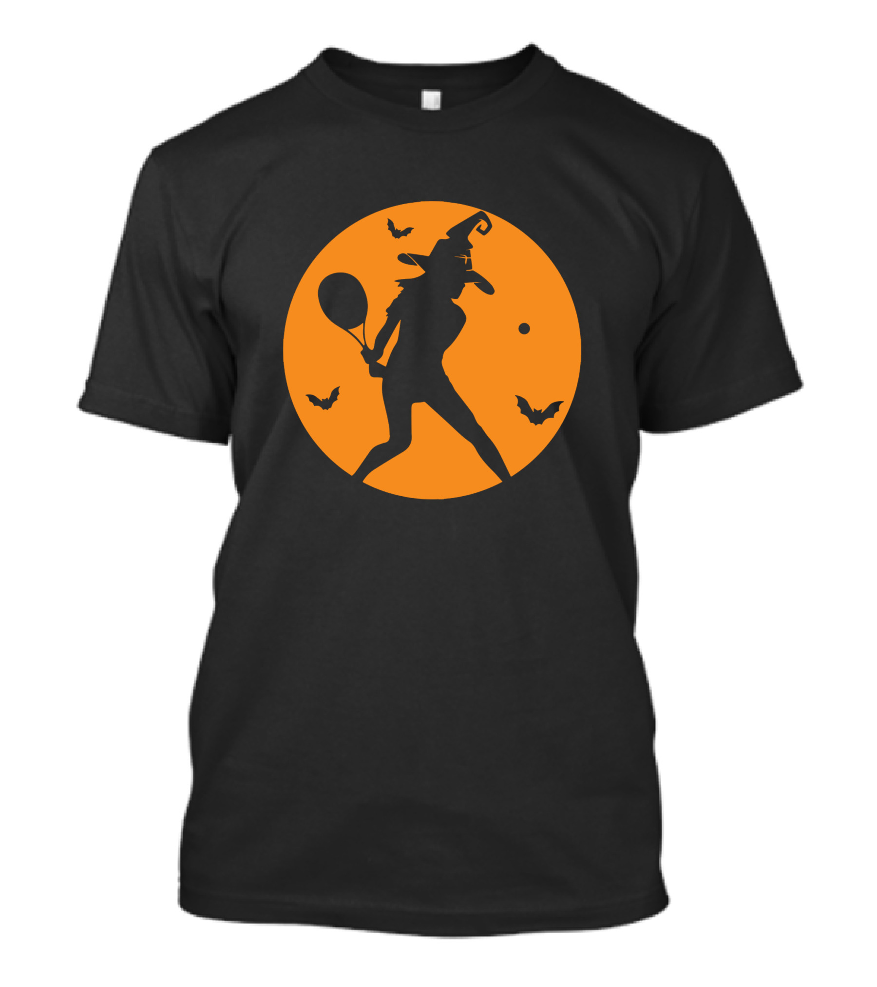 Halloween Tennis Witch Silhouette With Bats And Full Moon T-Shirt