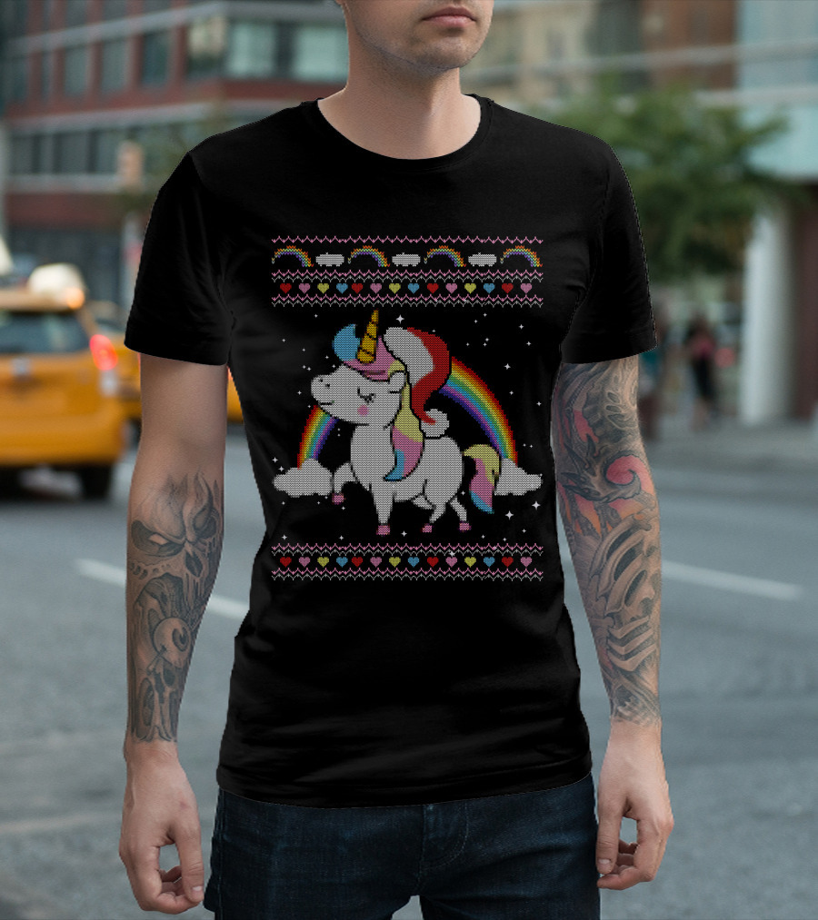 Unicorn Rainbow Christmas Ugly T-Shirt