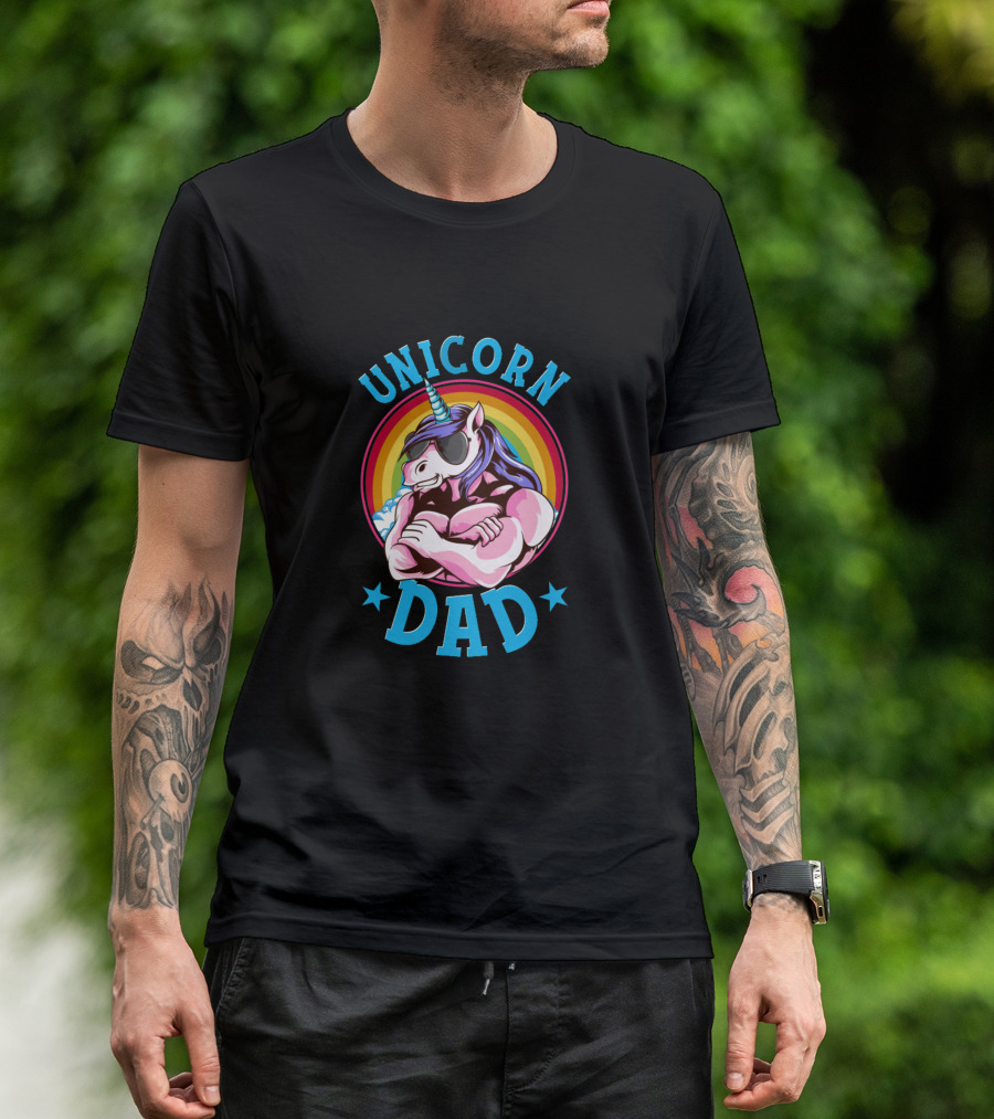 Unicorn Dad Muscular Sunglasses Rainbow T-Shirt