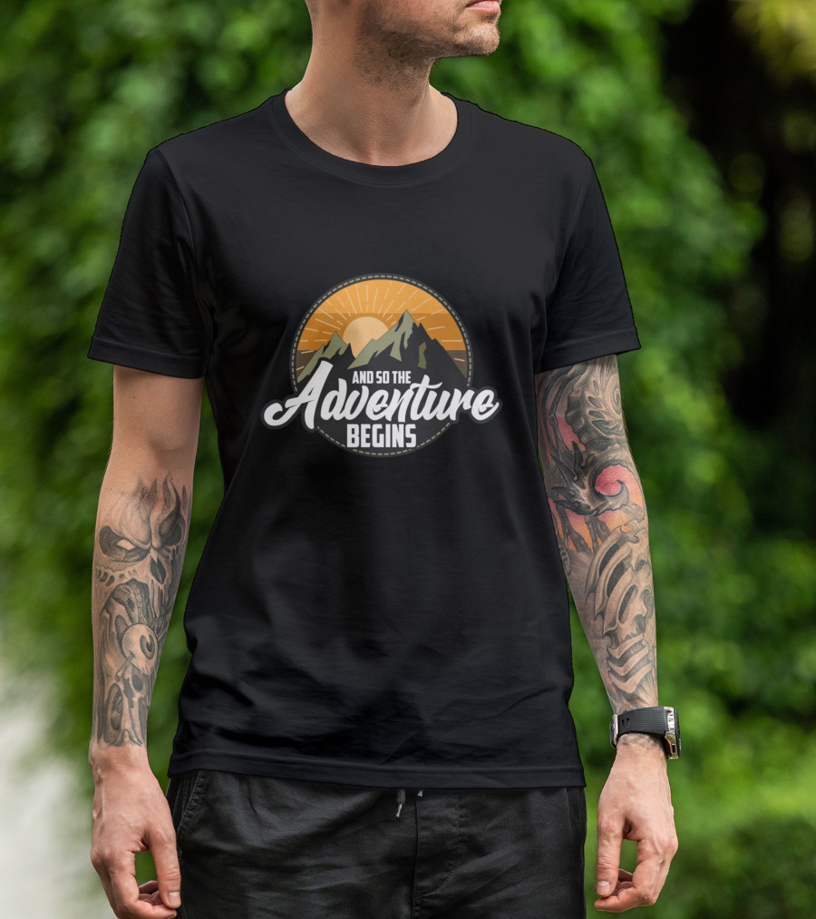 Adventure Begins Camping Mountain Sunrise Nature Journey T-Shirt