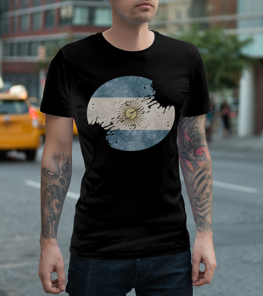 Argentina Flag Distressed Sun And Stripes Emblem T-Shirt