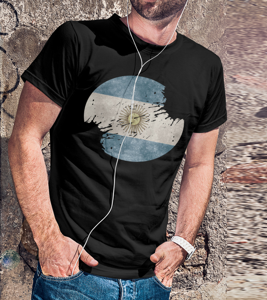 Argentina Flag Distressed Sun And Stripes Emblem T-Shirt