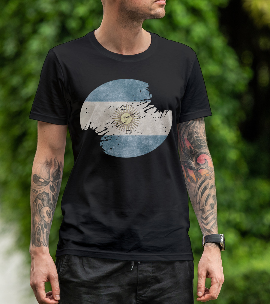 Argentina Flag Distressed Sun And Stripes Emblem T-Shirt