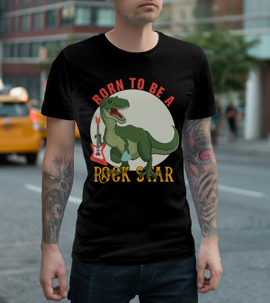 Born To Be A Rock Star Dinosaur with Red Guitar T-Shirt