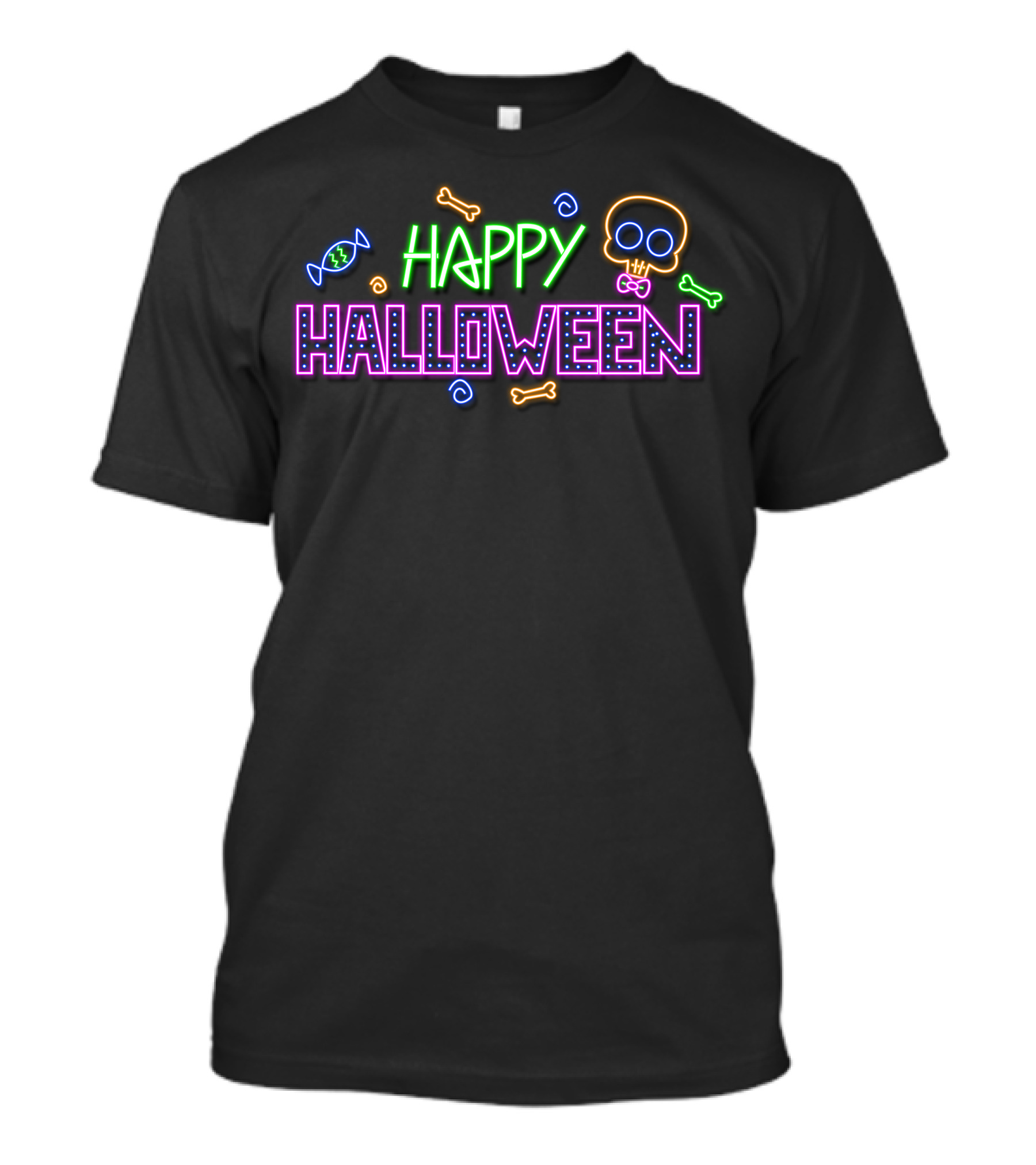 Happy Halloween Neon Candy Skull Bones T-Shirt