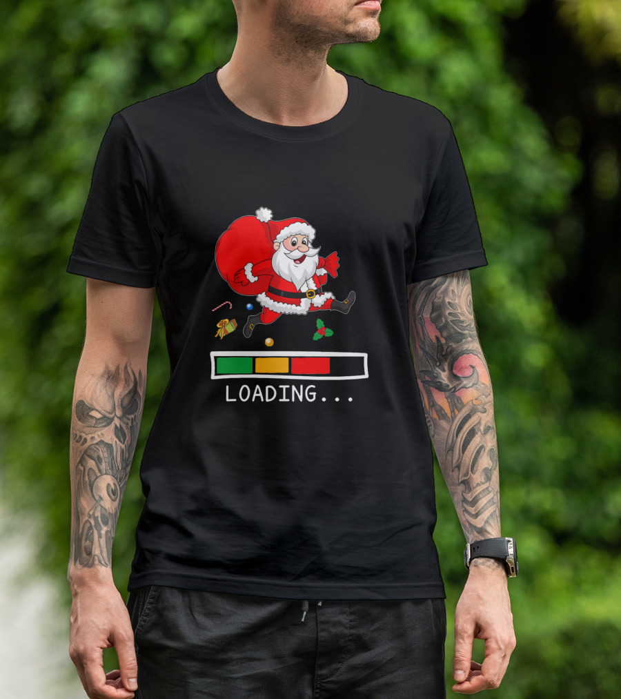 Loading Christmas Santa Bag Full Of Presents And Candy Cane T-Shirt