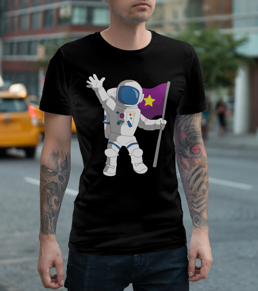 Constantin Astronaut Waving with Star Flag T-Shirt