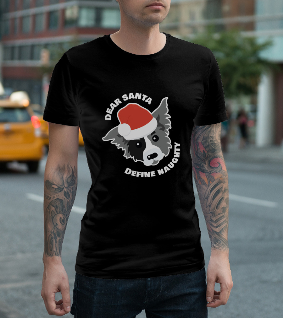 Dear Santa Define Naughty Border Collie Santa Hat T-Shirt