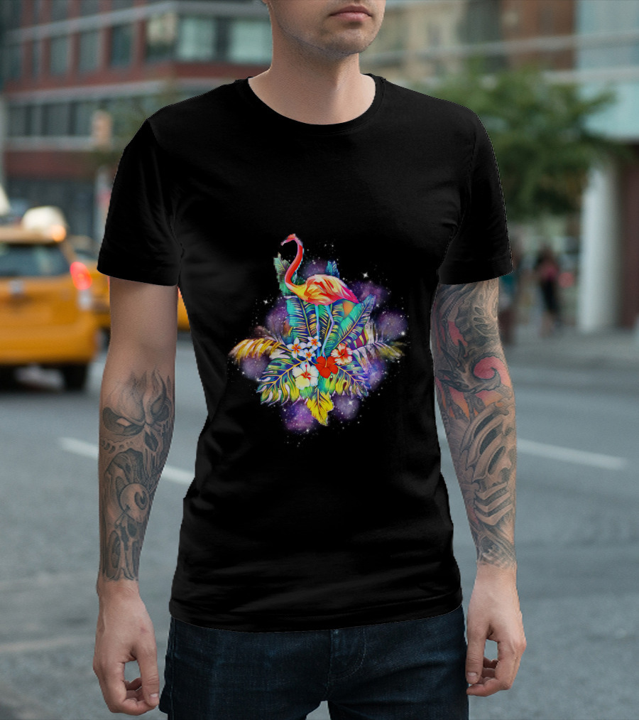 Flamingo Vibes Tropical Cosmic Floral Blend T-Shirt