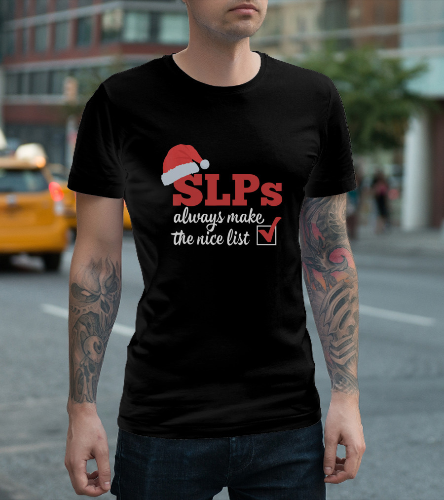 SLPs Always Make The Nice List Santa Hat Checkmark T-Shirt