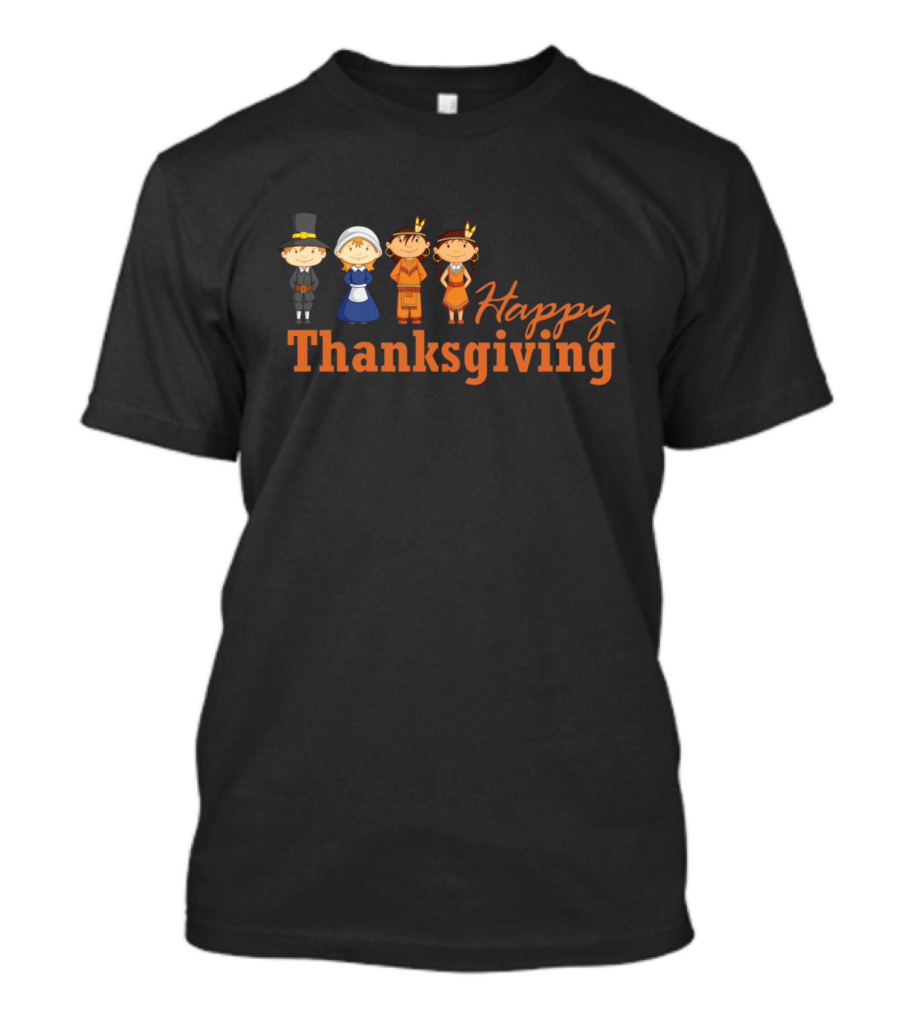 Happy Thanksgiving Pilgrim And Native American Characters T-Shirt