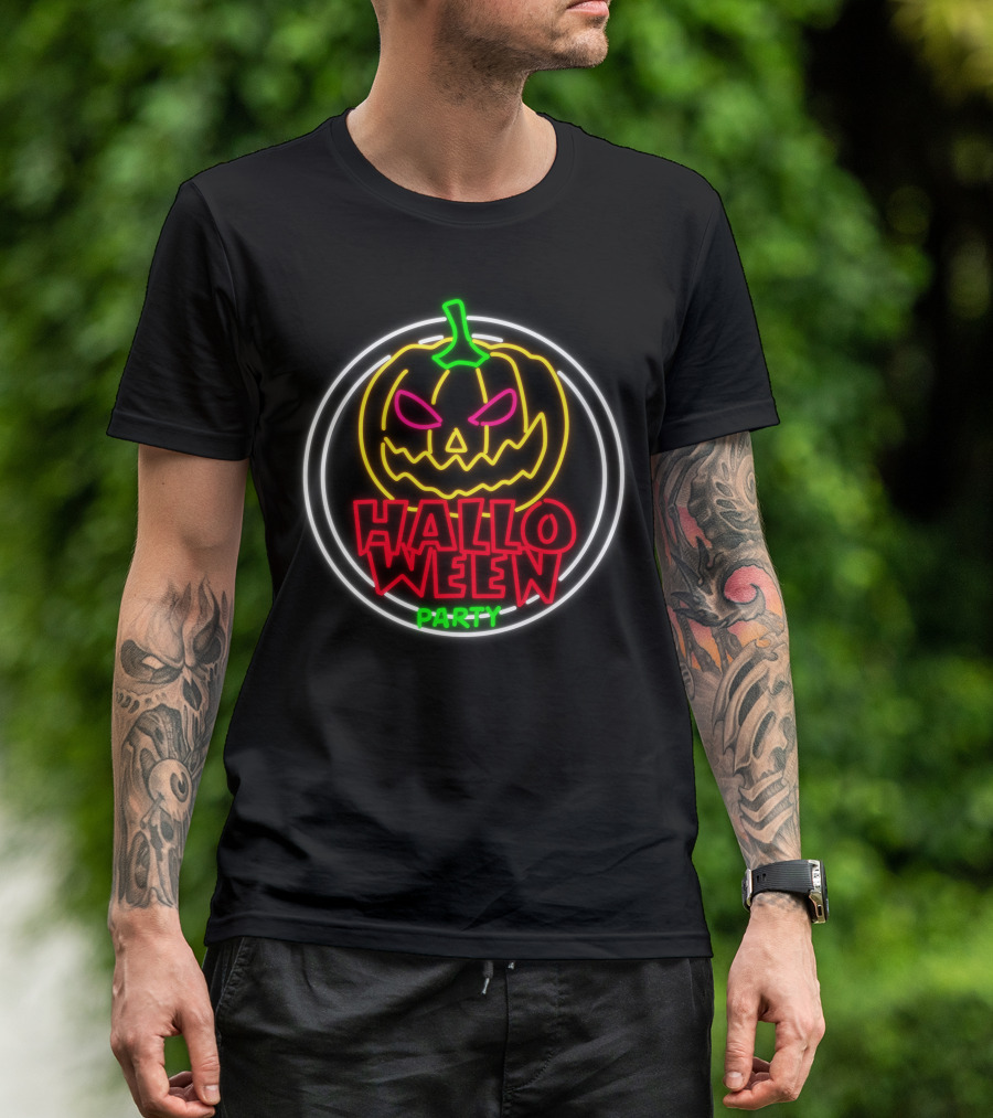 Halloween Party Neon Pumpkin T-Shirt