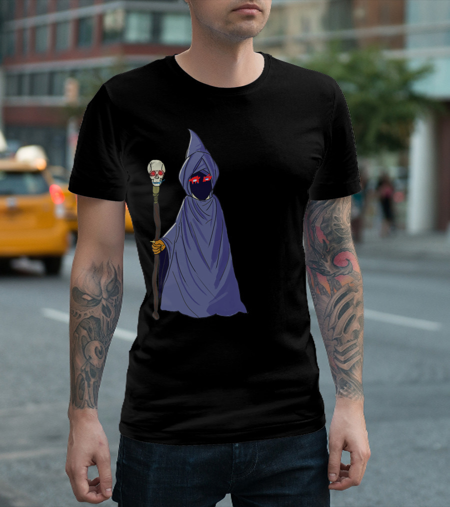Halloween Ghost with Skull Staff and Red Eyes T-Shirt