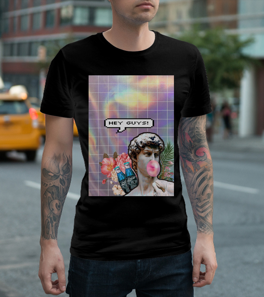 Hey Guys Retro Vaporwave David Bubblegum Coca-Cola Flowers T-Shirt