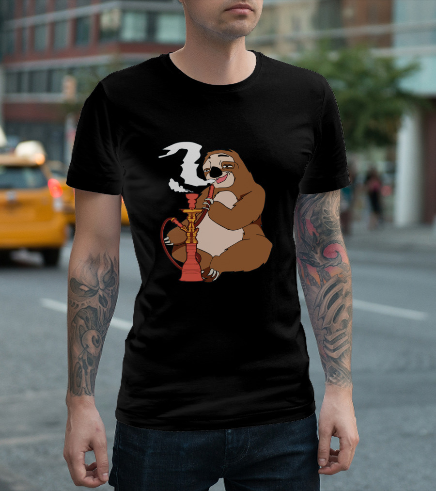 Hookah Smoking Sloth Relaxed Cartoon Vibe T-Shirt