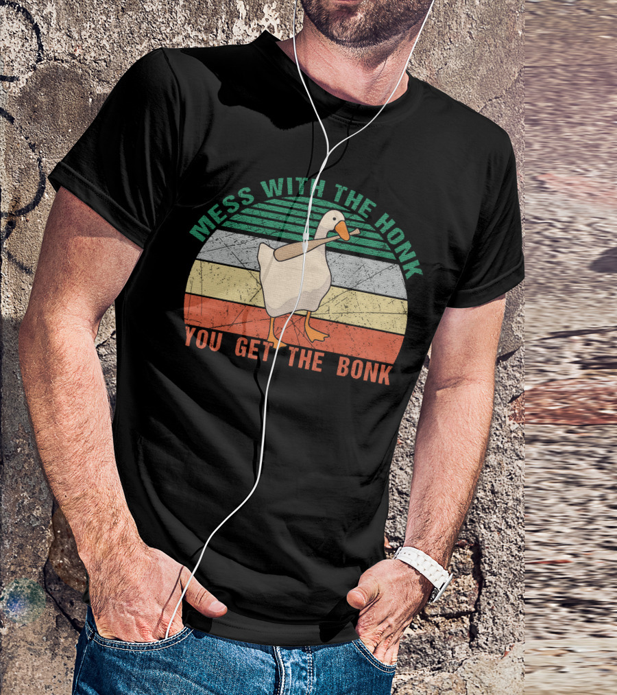 Mess With The Honk You Get The Bonk Retro Sunset Duck T-Shirt