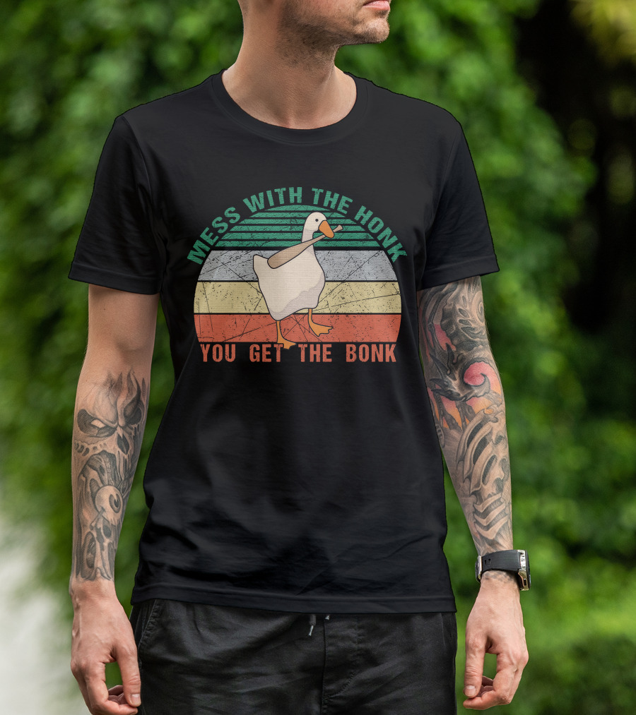 Mess With The Honk You Get The Bonk Retro Sunset Duck T-Shirt
