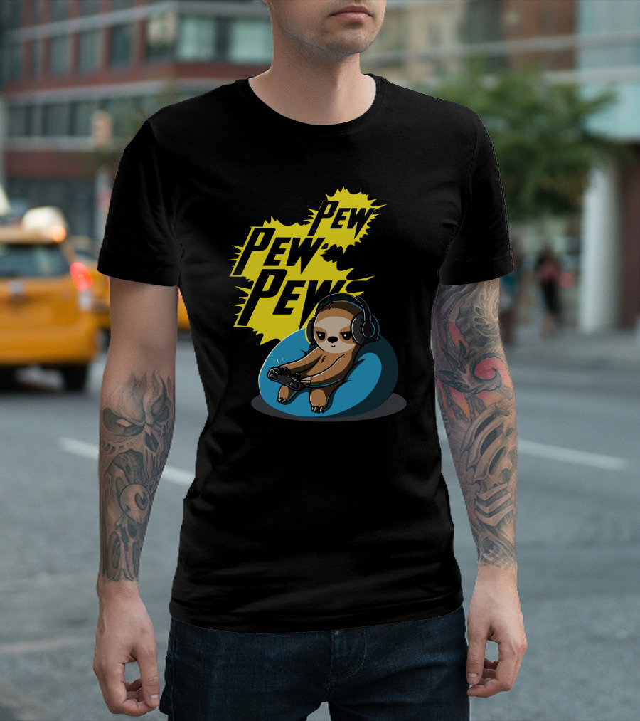 Pew Pew Pew Cute Gamer Headphones Sloth T-Shirt