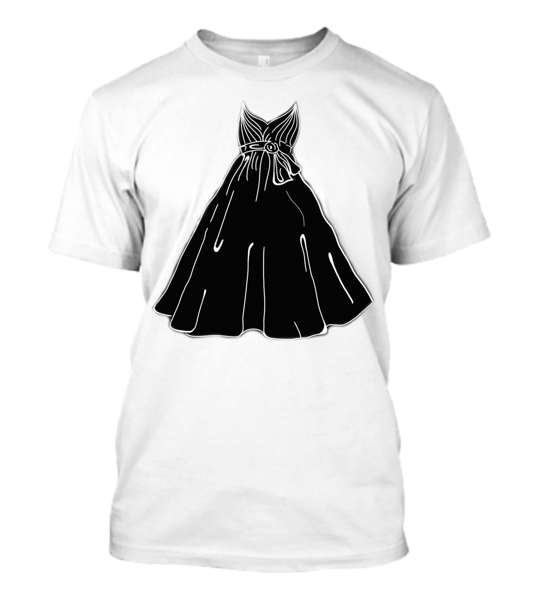 Princess Black Gown Line Art Sketch Dress Belt T-Shirt