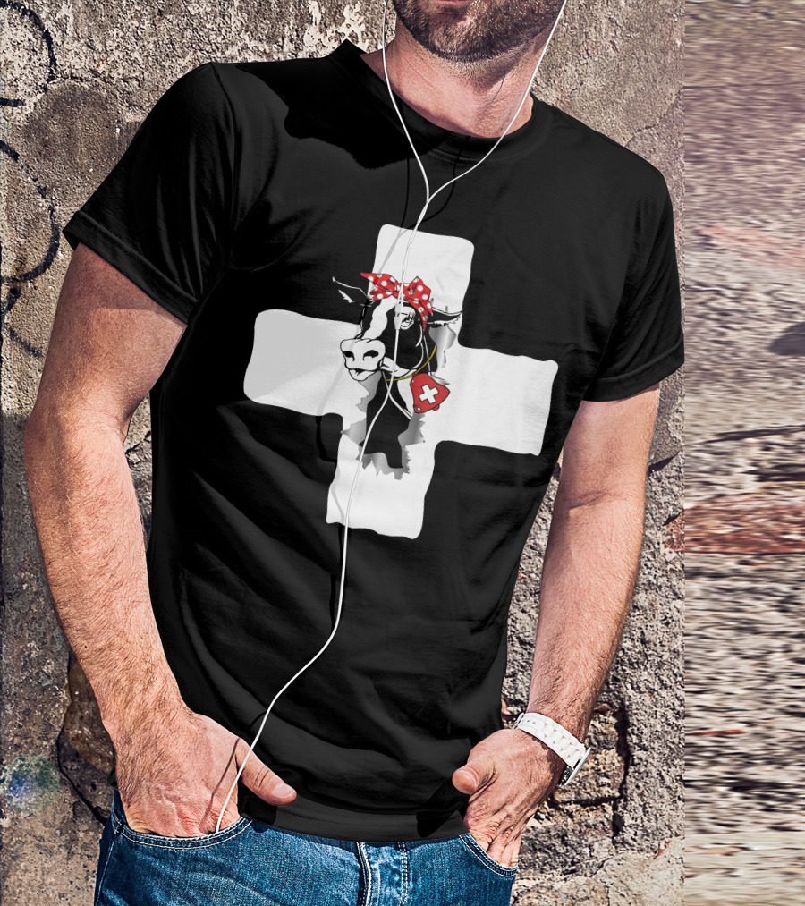 Switzerland Cow Bandana Swiss Cross Charm T-Shirt